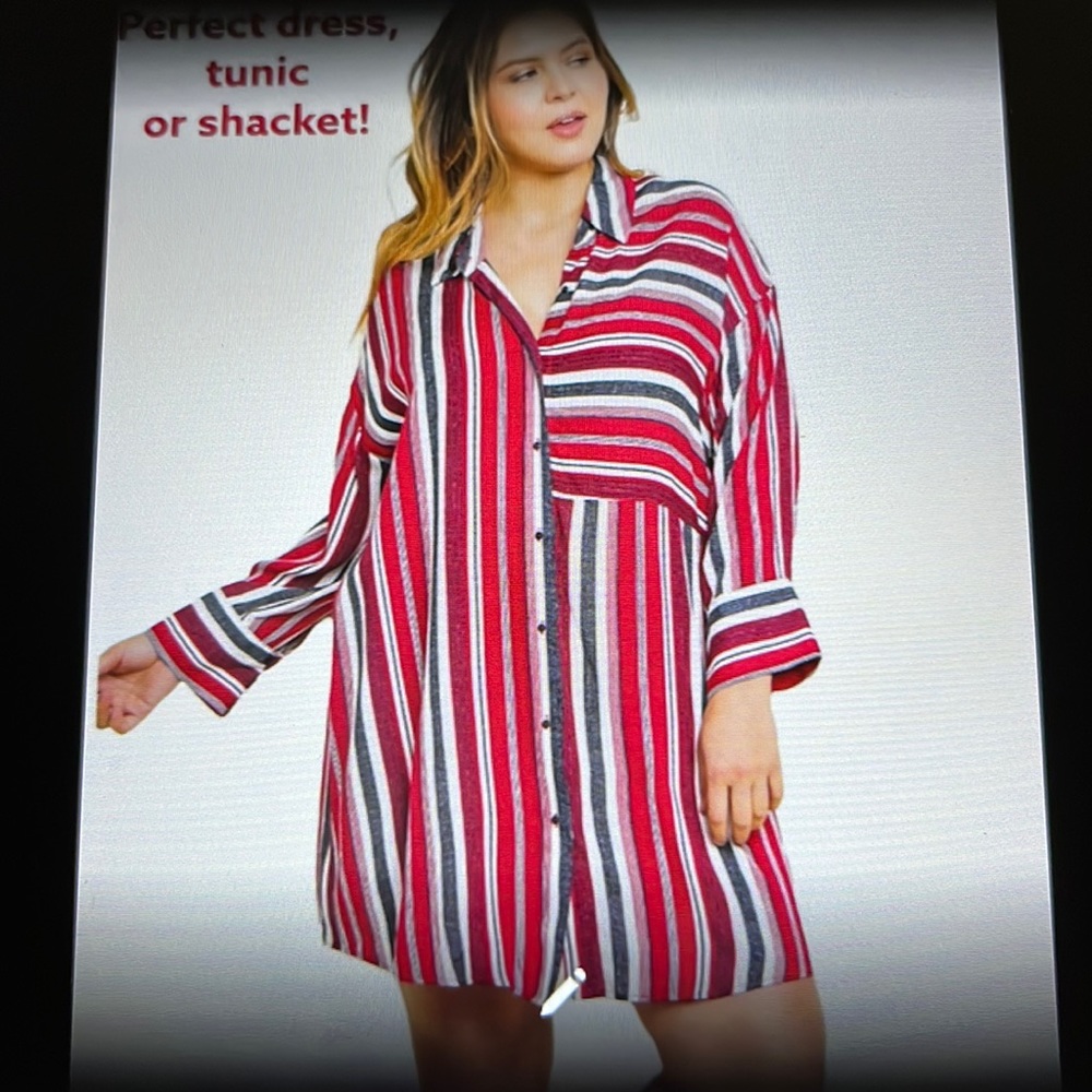 Umgee red mix multicolored stripe dress/tunic